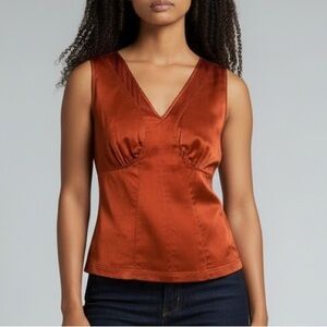 Express Silk Stretch Rust Satin Top | Ruched Back | Y2K Going Out Blouse Sz 10